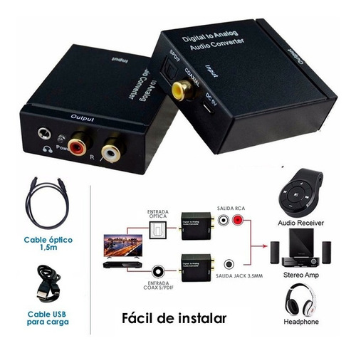 Conversor Audio Digital A Análogo Auricular C/ Cable Óptico