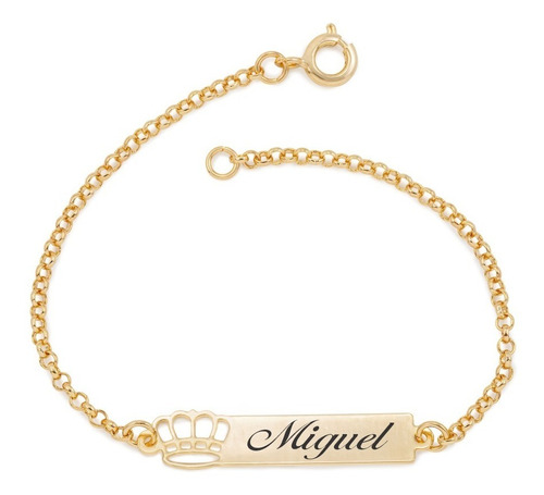 Pulseira Infantil Ouro Menino Banhada 18k Com Plaquinha Nome