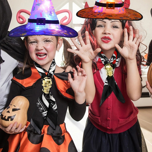 Sombrero Halloween De Bruja Con Luz Led ,pajarita Calavera