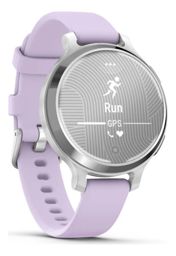 Relógio Garmin Lily 2 Active Prata Pulseira Roxo Jasmim de Silicone com Monitor Cardíaco de Pulso e GPS