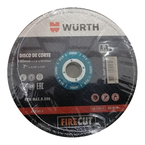 Disco De Corte Wuth 7 1/4 Firecut X 10 Unidades