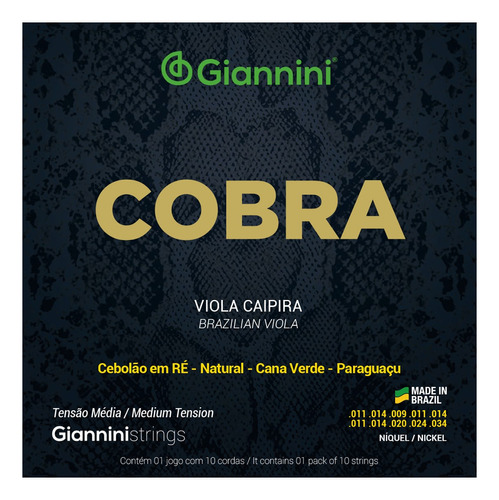 Cordas Viola Caipira Cobra Tensão Media Niquel Giannini