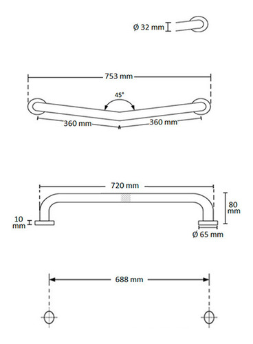 Soporte Pasamanos Agarradera Baño Discapacitados Acero Inox Satin