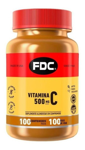 Vitamina C 500mg Ácido Ascórbico 100 Comprimidos Fdc