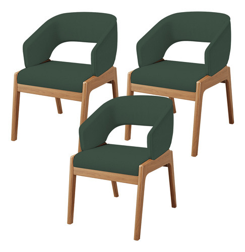 Kit 3 Cadeiras Jantar Estar Estofada Lince Linho Verde Musgo