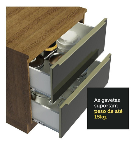 Armário De Cozinha Completa De Canto 546cm Rp Lux Madesa 05 Cor Rustic/Preto