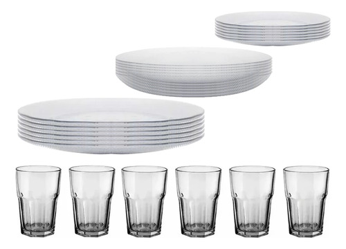 Vajilla Juego 24 Piezas Set De Platos Vasos Vidrio Durax