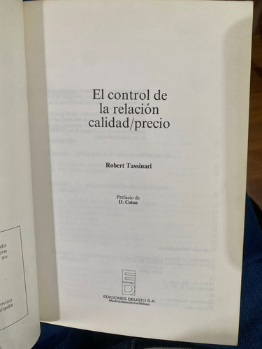 El Control De La Relación Calidad/precio R Tassinari Deusto (Usado)