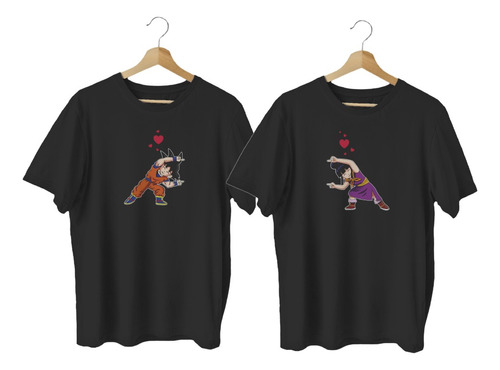 2 Playeras Dragon Ball Z Goku Y Milk Negra Duo Parejas