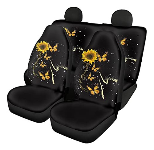 Cubiertas De Asiento De Gato De Girasol Para Autos Conjunto