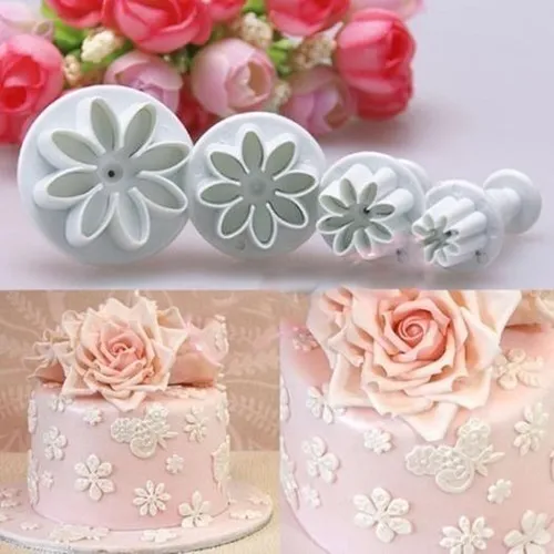 4 Molde Fondant Cortador Con Expulsor Fondant Flor Margarita