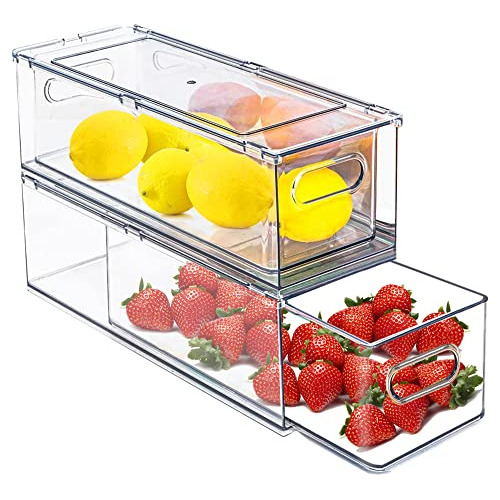 2 Packs Refrigerator Organizer Bins With Pull-out Drawe...