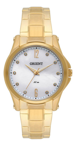 Relógio Orient Fgss0063 B2kx Eternal Feminino Dour- Refinado Correia Dourado Bisel Dourado Fundo Branco