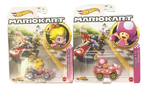 2 Carritos Hot Wheels Mario Kart Baby Peach + Toadette