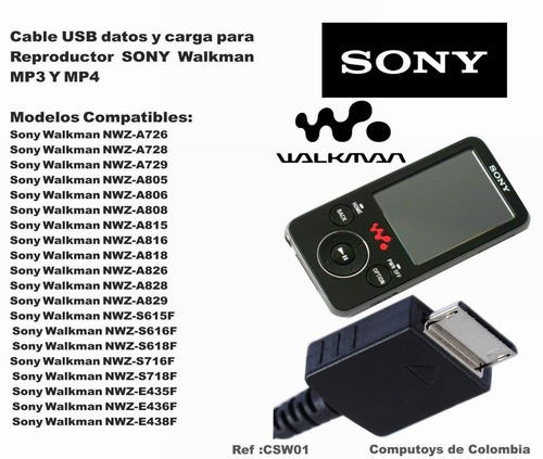 Imagen 2 de 6 de Zcsw01 Cable Dato-carga Sony Walkman Mp4 Qcsw01q Compu-toys