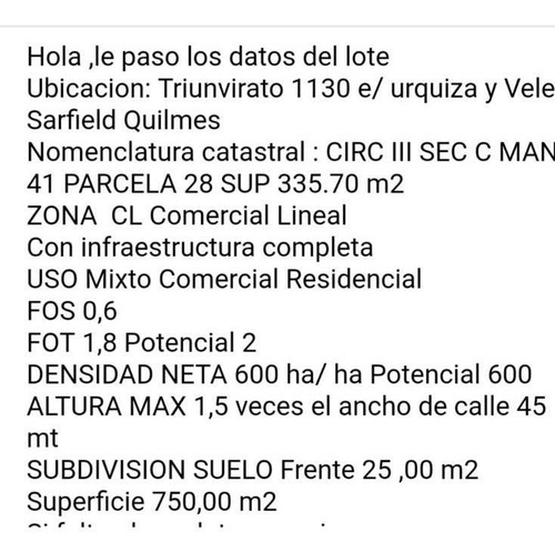 Imagen 2 de 3 de Lote En Venta En Quilmes Oeste