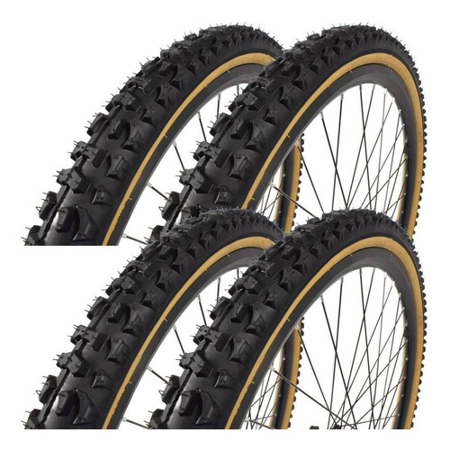 Par Pneu 26x1.95 Bike Mtb Kenda Cravo K816 Faixa Amarela Cor Cinza-escuro