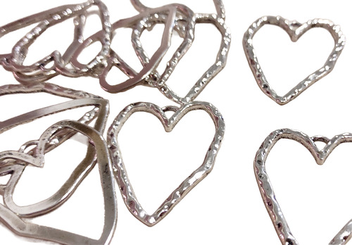 10 Dijes Corazón Grande De Metal Artesanías Bijou Souvenirs