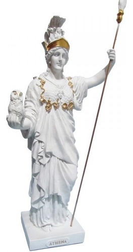 Estátua Deusa Grega Athenas Branco Com Dourado 38cm