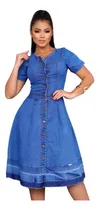 Comprar Vestido Midi Botões Jeans Rodado Godê Mangas Moda Evangélica