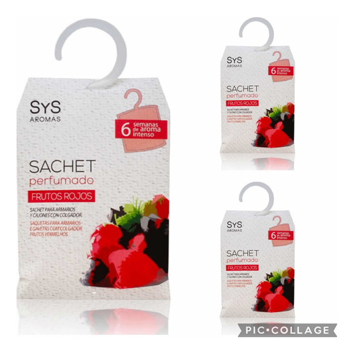 Pack 3 Sachet Perfumado Ambientador Closet Y Cajones, Sys Aromas disponibles Frutos rojos