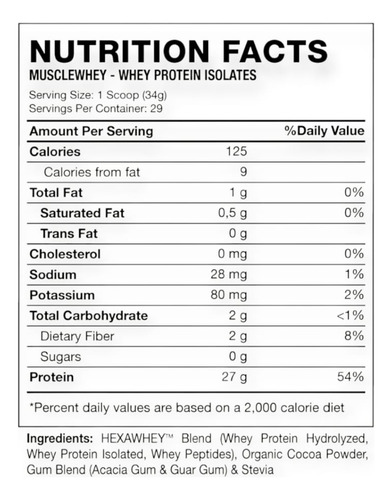 Proteina Muscle Whey 2.2lbs 29sv Cookies - Hexacore