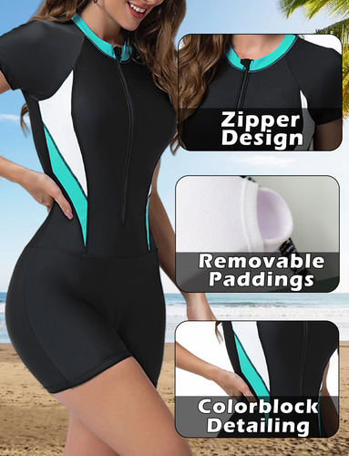 Traje De Baño De Cremallera Frontal Para Mujer Surf Natación