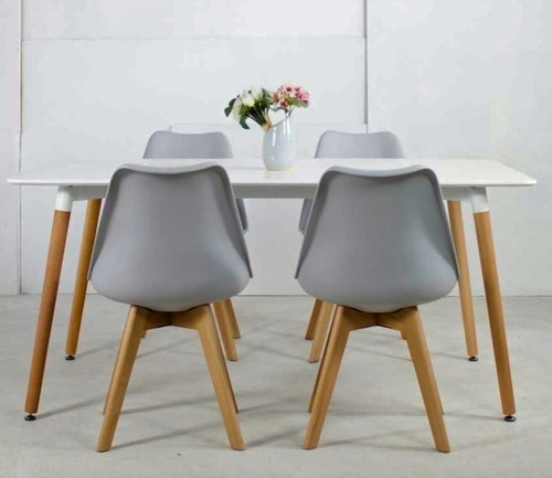 Juego Comedor Eames - Mesa Y 4 Sillas Acolchonadas Tower