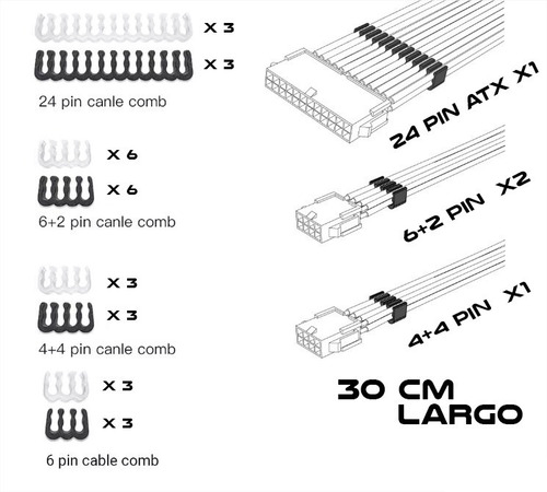 Kit Cables Mallados Atx Calidad Premiun 24 Pin Atx 4+4 6+2x2
