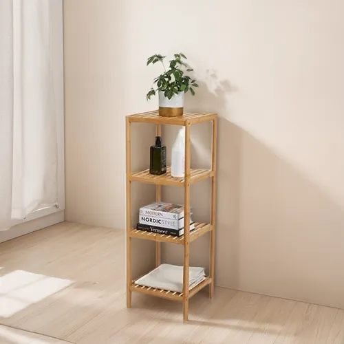 Estante De Bambú De 4 Niveles Para Baño, Torre Rectangular,