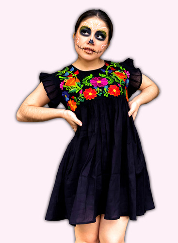 Preciosísimo Mini Vestido Mexicano Artesanal Frida Bordado