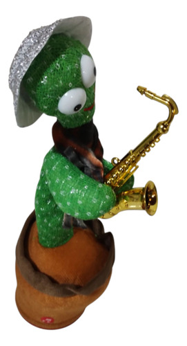 Cactus Bailarín Repite Tu Voz, Luces Y Música Carga Usb Saxofón Amarillo