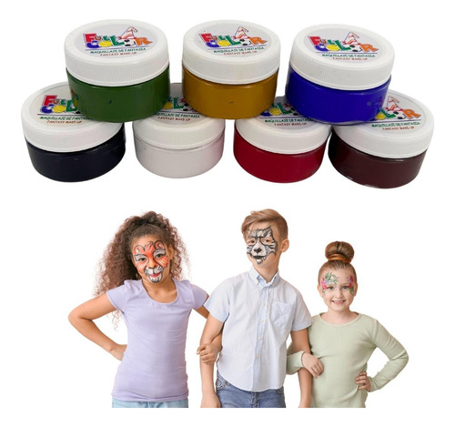 Imagen 4 de 7 de Pack 7 Pinturas De Cuerpo Y Cara Full Color Para Fiestas