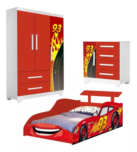 Kit Jogo de Quarto Infantil Cortina e Jogo Lençol Carros McQueen