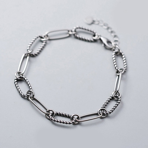 Pulsera De Plata 925 Cadenas Y Enlaces Estilo Minimalista