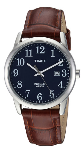 Reloj Timex Easy Reader De 38 Mm, Carcasa De Piel Plateada Y