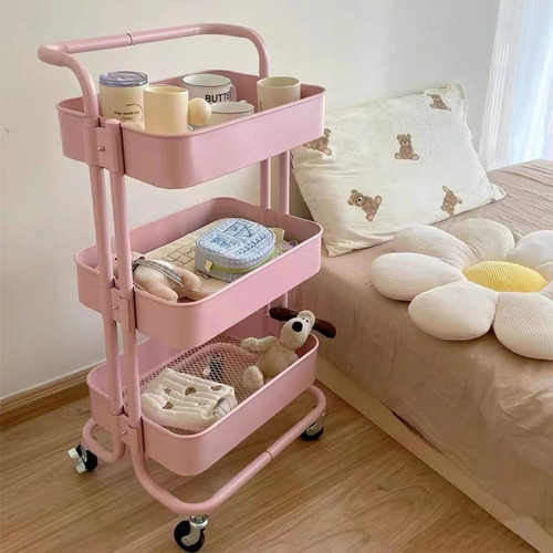 Carrito Auxiliar Para Estetica Metal 3 Niveles Ruedas Color Rosa