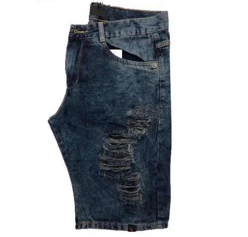 comprar Bermuda Shorts Jeans Marrom Desfiada Destroyed Rasgadas