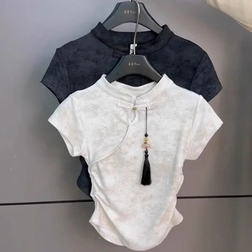 Camiseta De Estilo Chino Para Mujer, Mezcla De Algodón, Dise