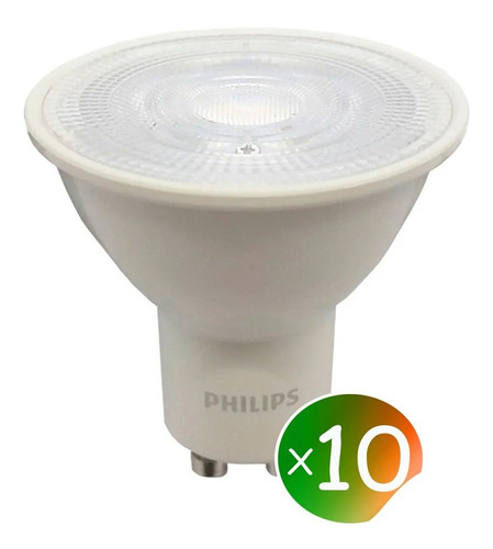 Imagen 1 de 8 de Pack X10 Dicroicas Led Philips Gu10 5w = 50w Calidas Fria