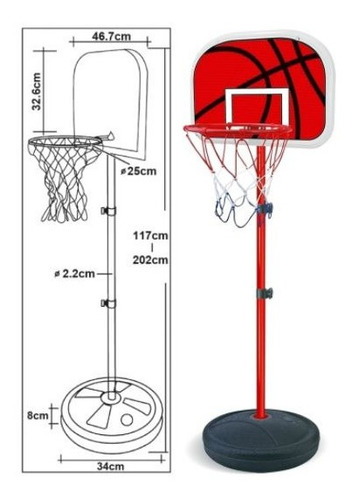 Imagem 4 de 8 de Cesta De Basquete Infantil Bola Bomba Rede Até 2,02m Dm Toys