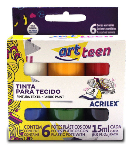 Kit Tinta Para Tecido 15ml 6 Cores Acrilex