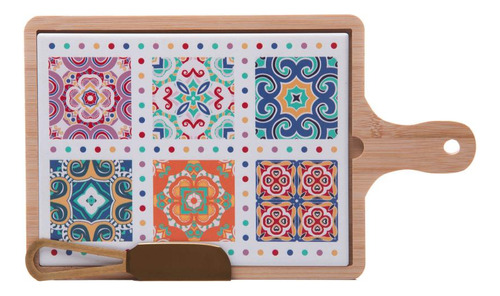 Conjunto Para Queijo Wolff De Bambu Com Tábua E Faca Dourada