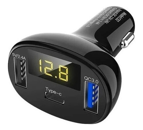 Coche 2usb Encendedor Tipo C Qc 3.0 Cargador Pantalla Led