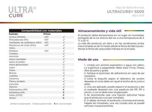 Ultracure® S500, Adhesivo Sellador 100% Transparente
