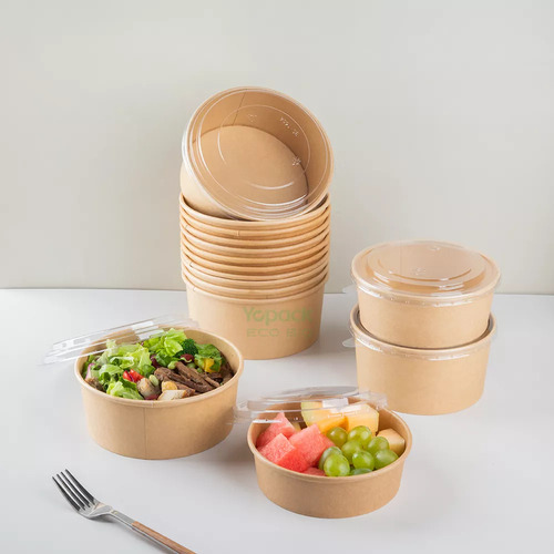 100 Bowls Kraft Contenedores Biodegradables 1000 Ml Con Tapa