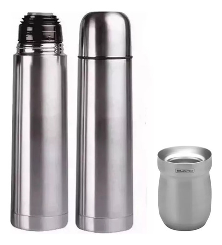 Mate Tramontina En Acero Inox + Termo De 1lt De Acero Inox