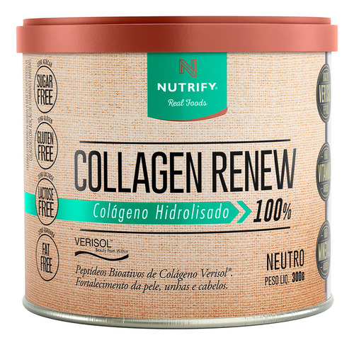 Suplemento em Pó Nutrify Collagen Renew Sabor Neutro em Pote 300g