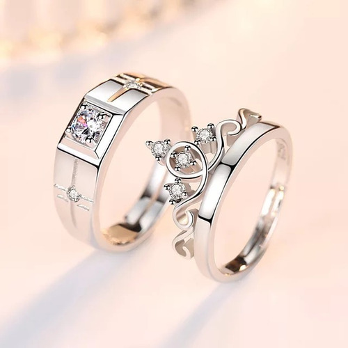 Imagen 2 de 5 de Anillos Parejas Ajustable Corona Enchapado