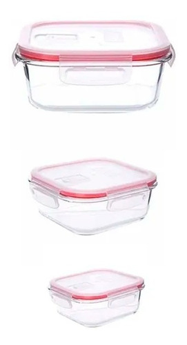 Hermetico Vidrio Pyrex X3 Cuadrado Easy Vent Tapa C Traba